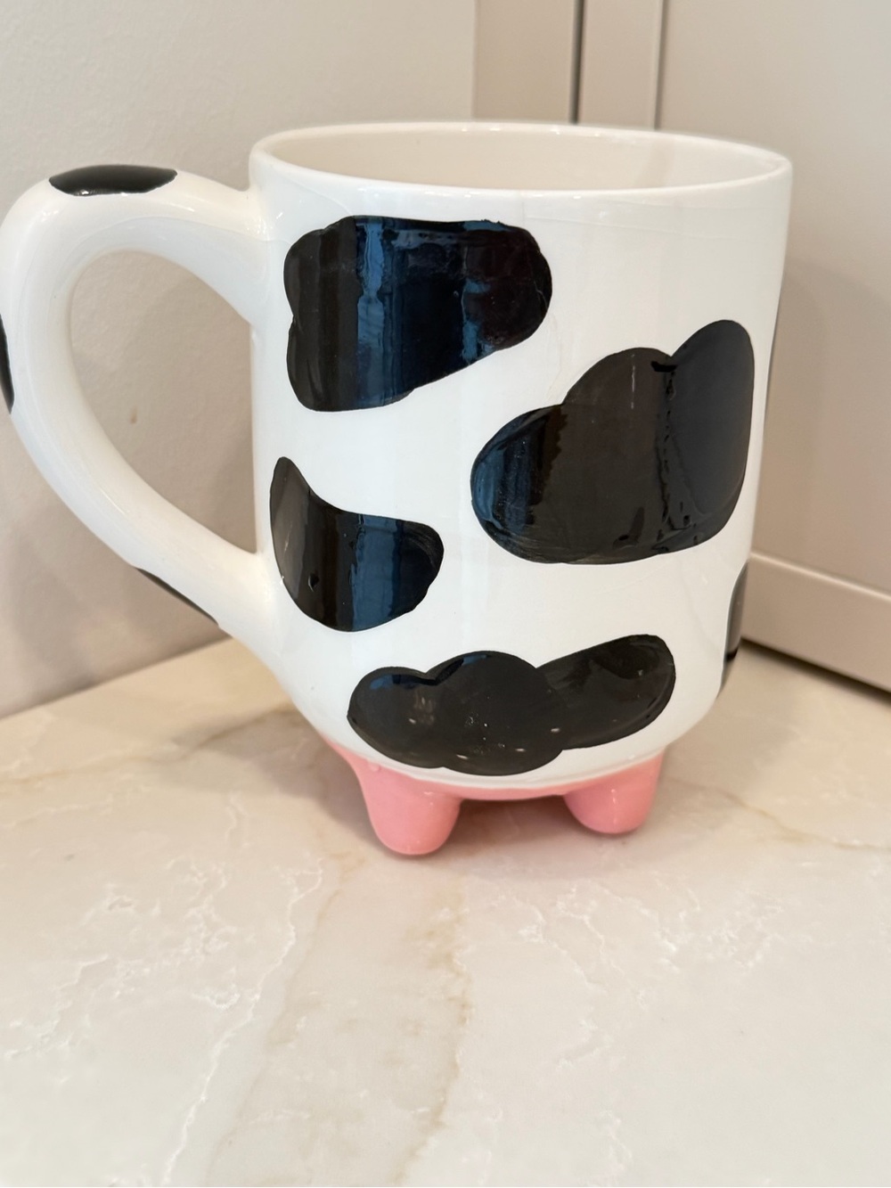 White Ceramic Cow-Pattern Mug with Pink Feet and Udders!